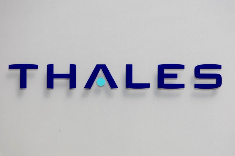 FILE PHOTO - The logo of French defence and electronics group Thales is seen at the company's headquarters in Neuilly