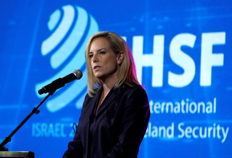 U.S. Secretary of Homeland Security Nielsen speaks during the International Homeland Security Forum conference in Jerusalem