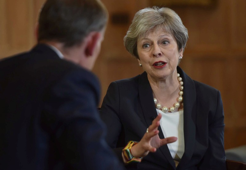 Britain's Prime Minister Theresa May speaking on the Marr Show on BBC television at her official country residence Chequers in Buckinghamshire