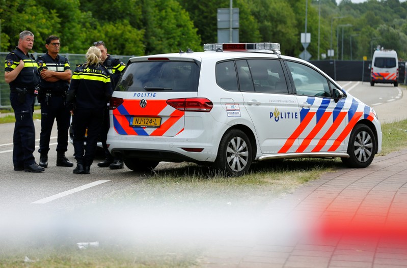 Police is seen near an incident scene where a van struck into people after a concert in Landgraaf