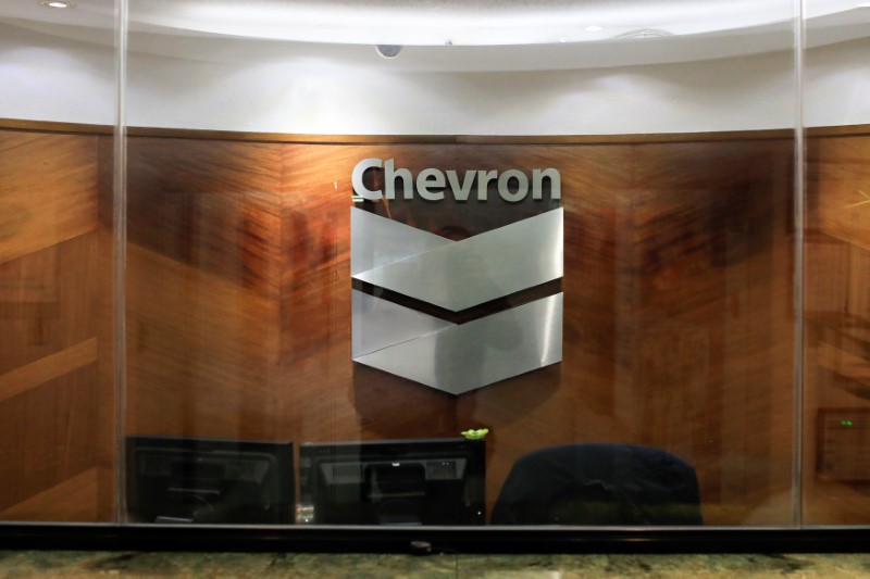 FILE PHOTO: The logo of Chevron is seen at the company's office in Caracas