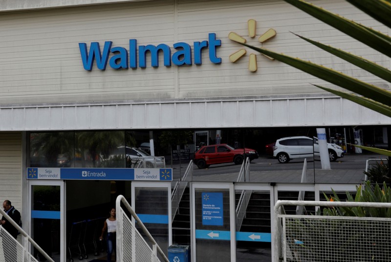 FILE PHOTO: The main entrance to a Walmart store is pictured in Sao Paulo