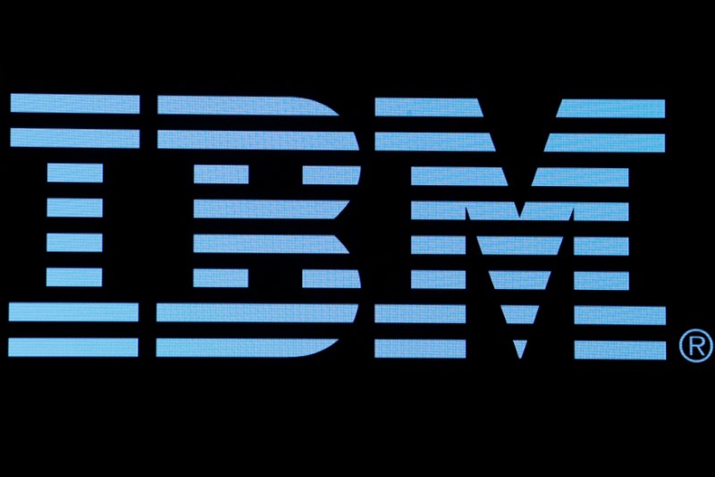 FILE PHOTO: The logo for IBM is displayed on a screen on the floor of the NYSE in New York