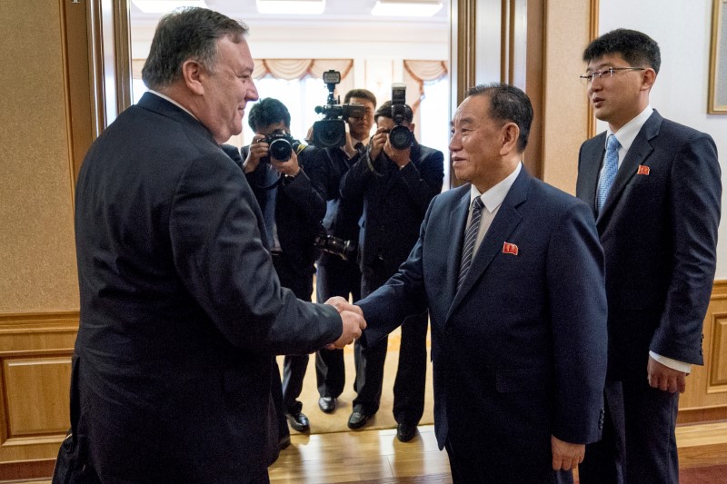 Mike Pompeo meets with Kim Yong Chol for a second day of talks at the Park Hwa Guest House in Pyongyang, North Korea