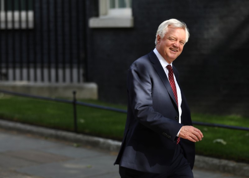 Britain's Secretary of State for Exiting the European Union David Davis walks down Downing Street in London