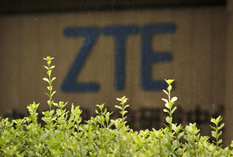 FILE PHOTO: The logo of China's ZTE Corp is seen at the lobby of ZTE Beijing research and development center building in Beijing
