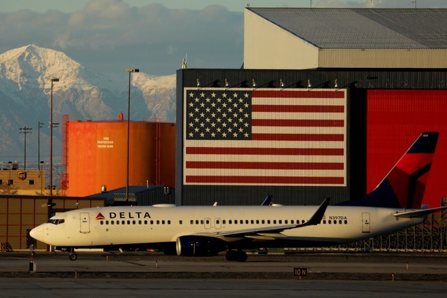 FILE PHOTO: A Delta Air Lines Boeing 737 plane arrives in Salt Lake City