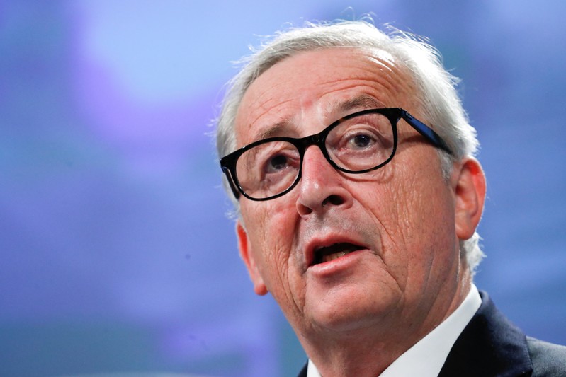 European Commission President Jean-Claude Juncker speaks during a joint news conference with European Investment Bank President Werner Hoyer at the EC headquarters in Brussels
