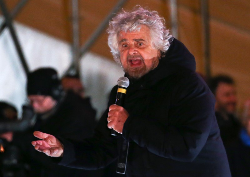 5-Star Movement founder Grillo speaks during the finally rally ahead of the March 4 elections in downtown Rome