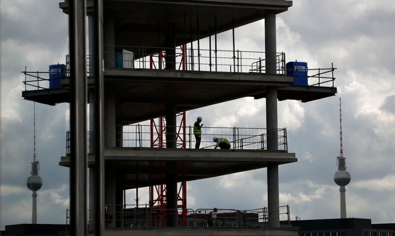 A construction site is pictured near the Hauptbahnhof main train station in Berlin