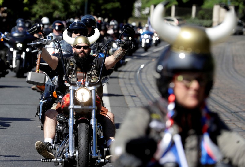 FILE PHOTO: Participants of a motorcycle parade ride their bikes through the center of Prague