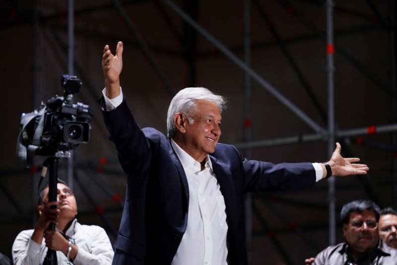 Presidential candidate Andres Manuel Lopez Obrador addresses supporters after winning the presidential election, in Mexico City