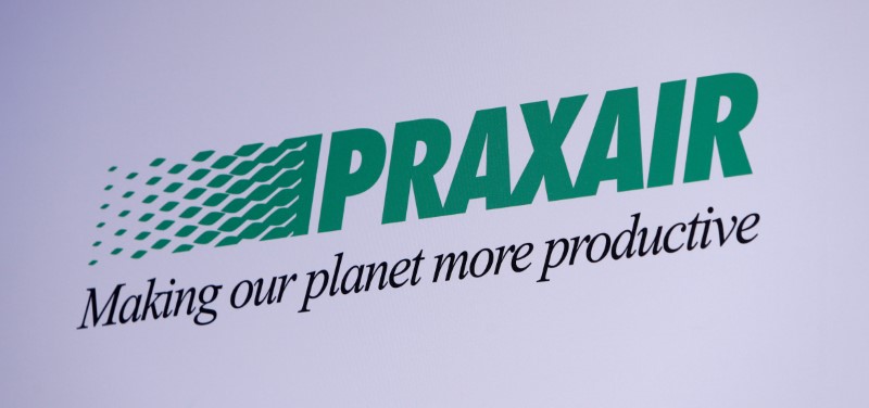 FILE PHOTO - The Praxair logo is seen during a news conference in Munich