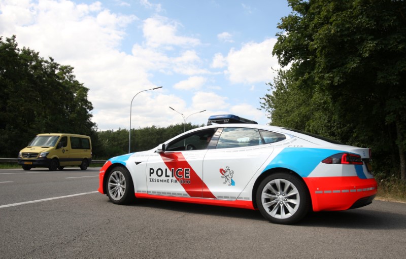 A Tesla Model S car used as Grand Ducal's police patrol car is pictured in Luxembourg