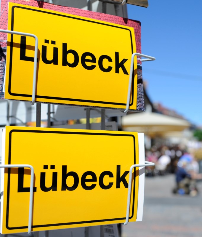 FILE PHOTO: A rack of postcards is seen in downtown Luebeck