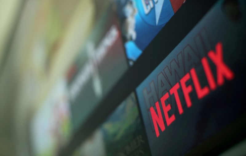 FILE PHOTO: The Netflix logo on a television in Encinitas California