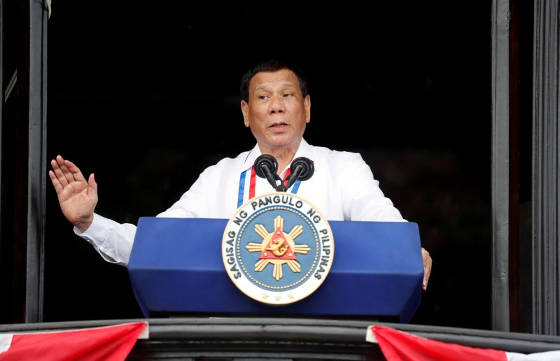 FILE PHOTO: Philippine's President Rodrigo Duterte speaks during the 120th Philippine Independence day celebration at the Emilio Aguinaldo shrine in Kawit, Cavite