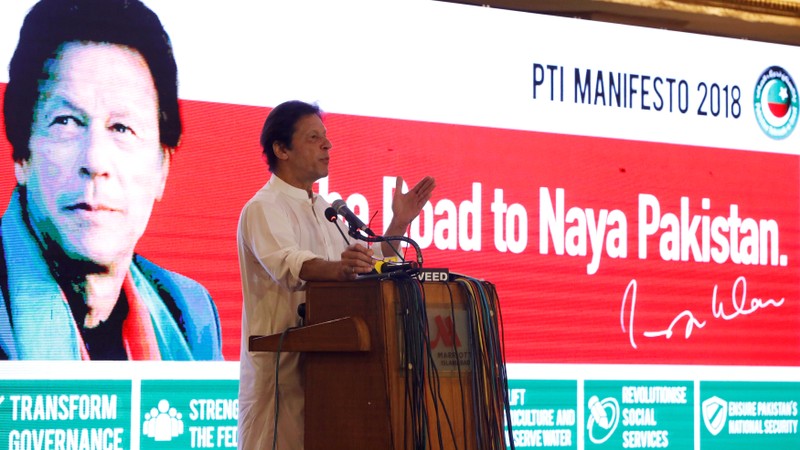 Imran Khan, chairman of the PTI, speaks during a press conference, in Islamabad