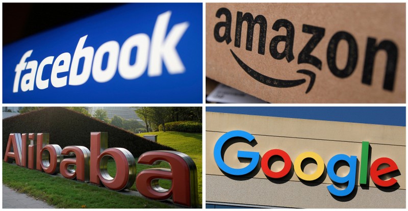 FILE PHOTO: Facebook Amazon Alibaba and Google logos in combination photo from Reuters files