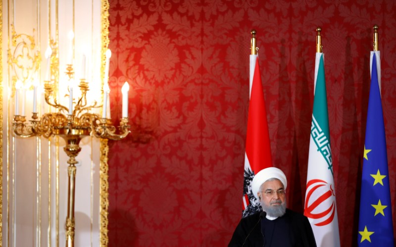 Iranian President Rouhani attends a news conference in Vienna