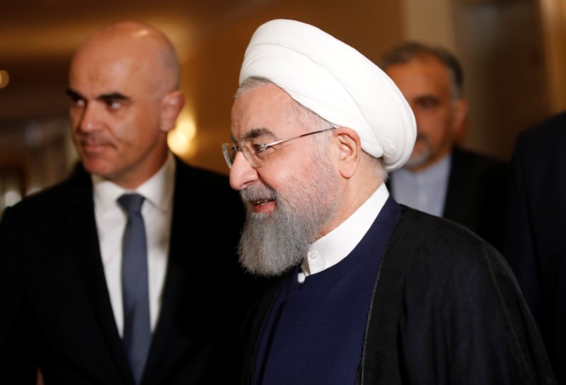 Swiss President Alain Berset meets with his Iranian counterpart Hassan Rouhani during an official visit in Bern