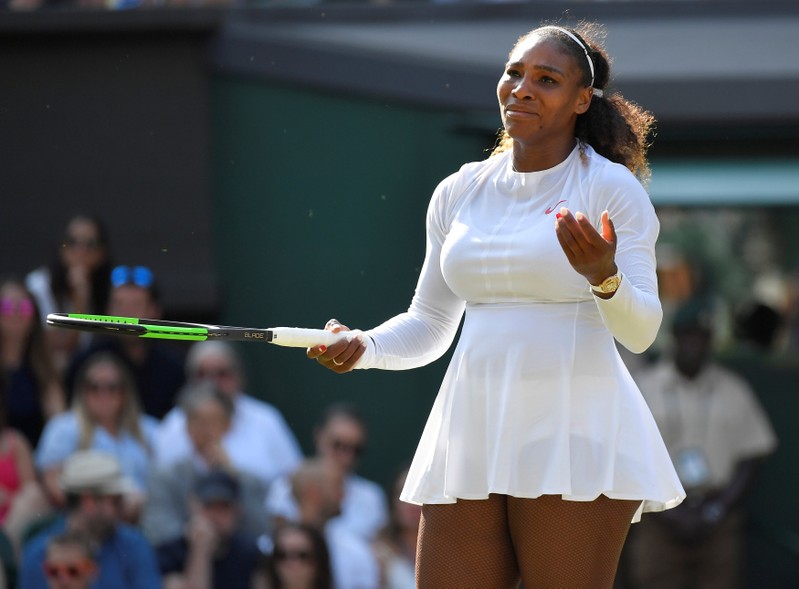 FILE PHOTO: Serena Williams in action at Wimbledon, London, Britain - July 14, 2018