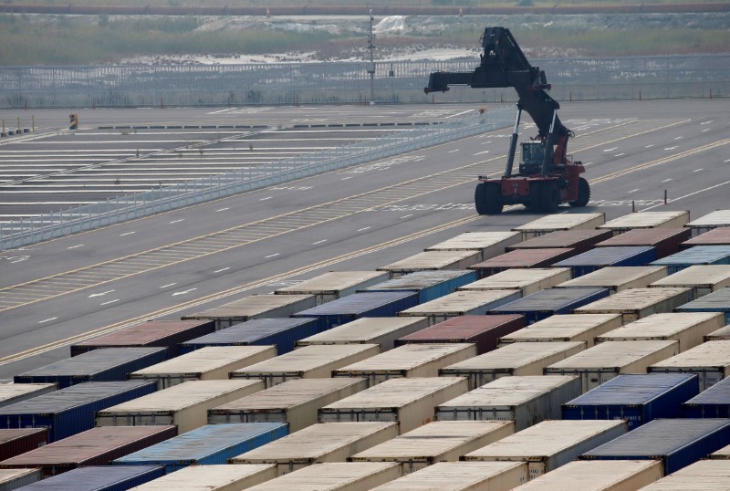 FILE PHOTO: Shipping containers are seen at the Hanjin Shipping container terminal at Incheon New Port in Incheon