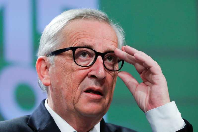 European Commission President Jean-Claude Juncker gestures during a joint news conference with European Investment Bank President Werner Hoyer at the EC headquarters in Brussels