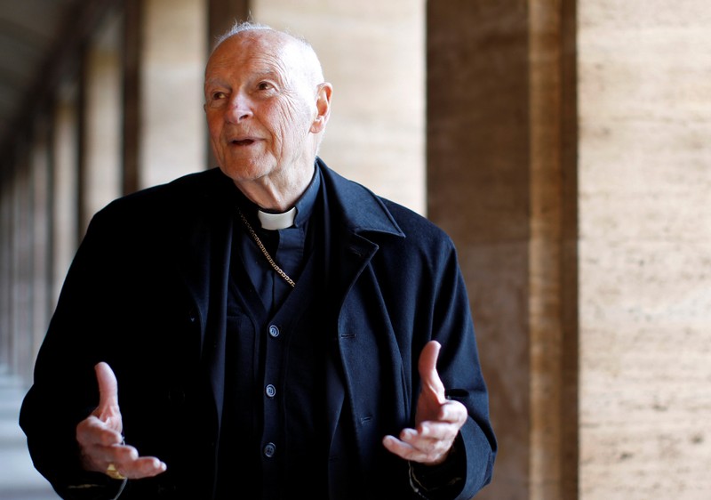 FILE PHOTO: Cardinal Theodore Edgar McCarrick smiles during an interview with Reuters at the North American College at the Vatican