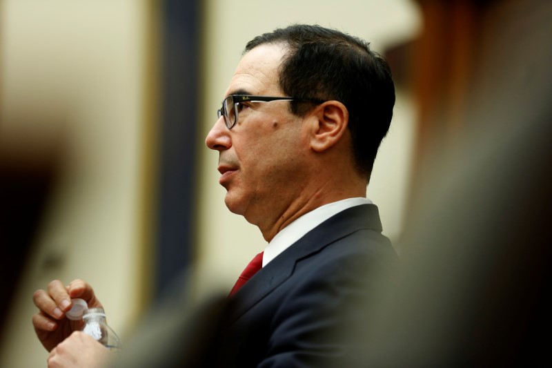 U.S. Secretary of the Treasury Steven Mnuchin testifies to the House Financial Services hearing on state of the international financial system on Capitol Hill in Washington