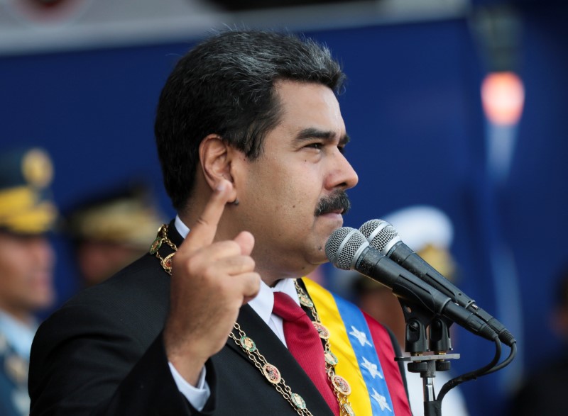 Venezuela's President Nicolas Maduro speaks during a ceremony to mark the birthday of the South American independence leader Simon Bolivar in Puerto Cabello