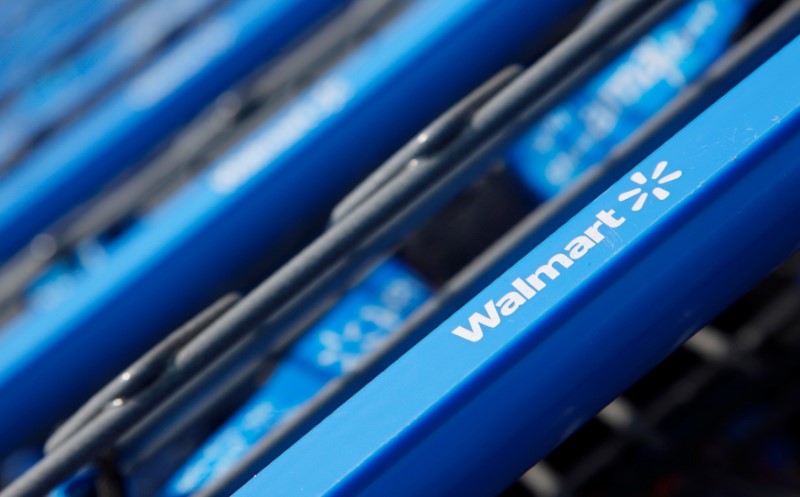 FILE PHOTO: Shopping carts are seen outside a new Wal-Mart Express store in Chicago