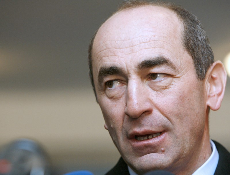 File Photo: Armenia's President Kocharyan speaks to the media after casting his ballot at a polling station in Yerevan