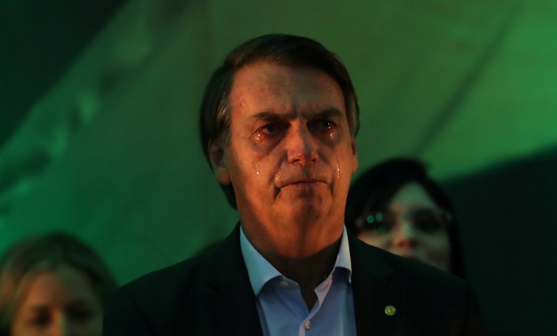 Federal deputy Jair Bolsonaro reacts during the national convention of the Party for Socialism and Liberation (PSL) where he is to be formalised as a candidate for the Presidency of the Republic, in Rio de Janeiro