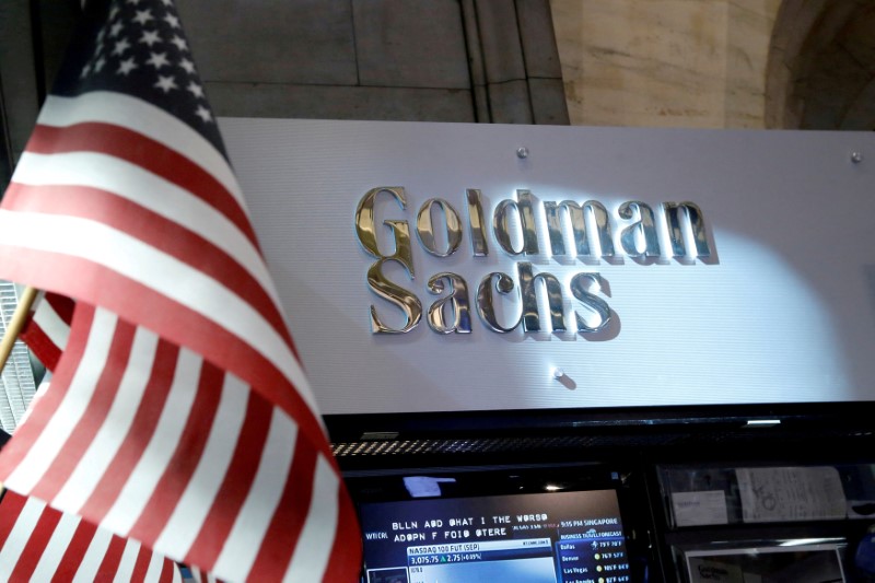 FILE PHOTO: The Goldman Sachs stall on the floor of the New York Stock Exchange