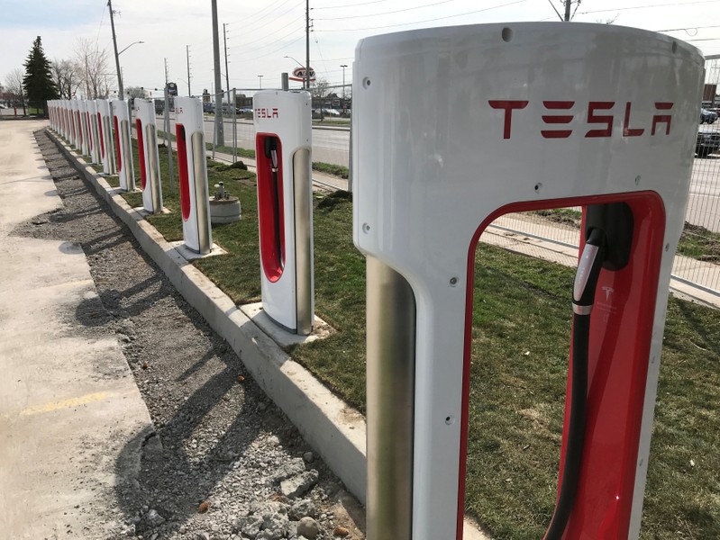 FILE PHOTO: Tesla superchargers are installed at the Quinte Mall in Belleville