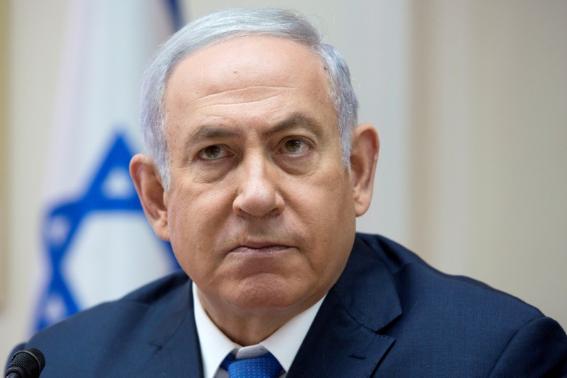 Israeli Prime Minister Benjamin Netanyahu attends the weekly cabinet meeting at the Prime Minister's office in Jerusalem