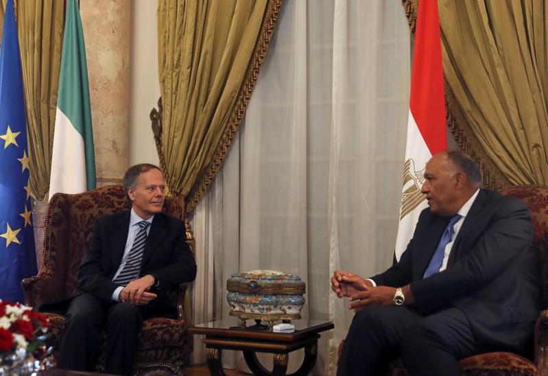 Egyptian Foreign Minister Sameh Shoukry meets with his Italian counterpart Enzo Moavero Milanesi in Cairo