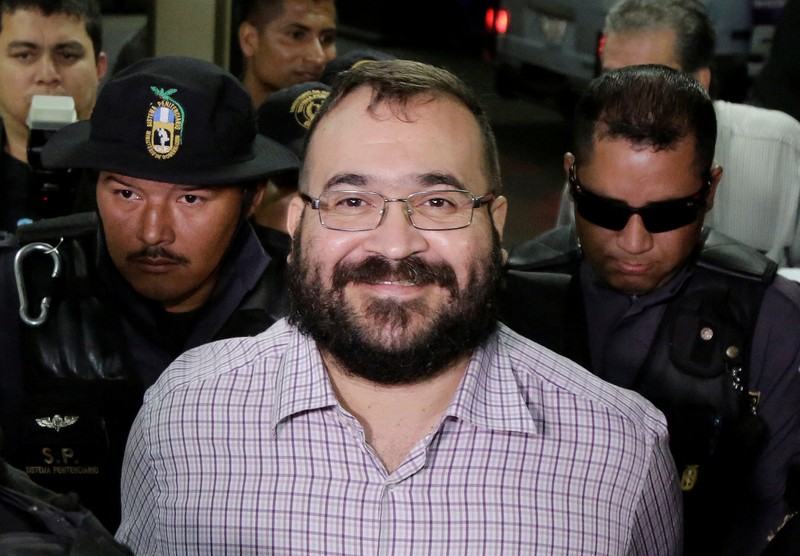 FILE PHOTO: Javier Duarte, former governor of Mexican state of Veracruz, arrives to a court for extradition proceedings in Guatemala City