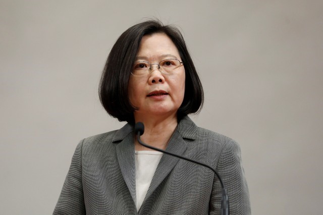 Taiwanese President Tsai Ing-wen attends a news conference to announce the new Presidential Office secretary-general in Taipei