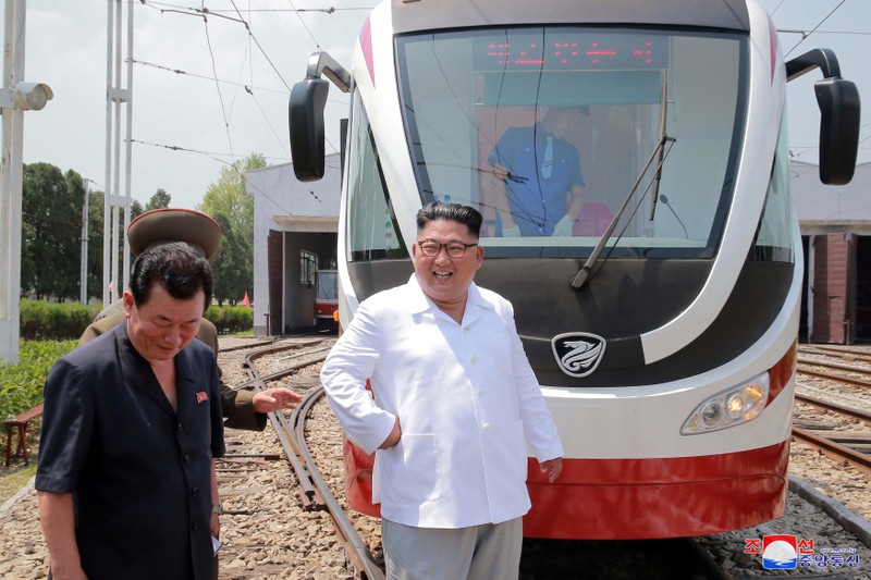 North Korean leader Kim Jong Un visits the Pyongyang Trolley Bus Factory and the Bus Repair Factory in Pyongyang, North Korea in this photo released August 4, 2018 by North Korea's Korean Central News Agency