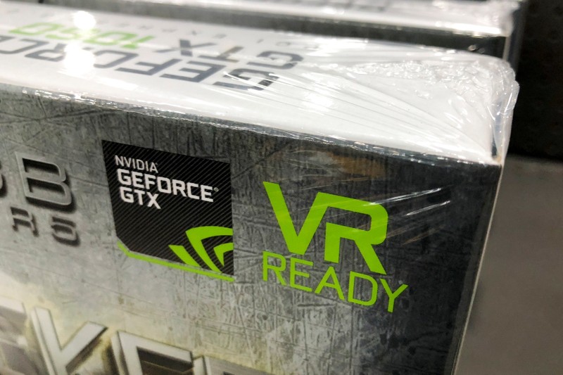 NVIDIA graphic cards are shown for sale at a retail computer store in San Marcos, California
