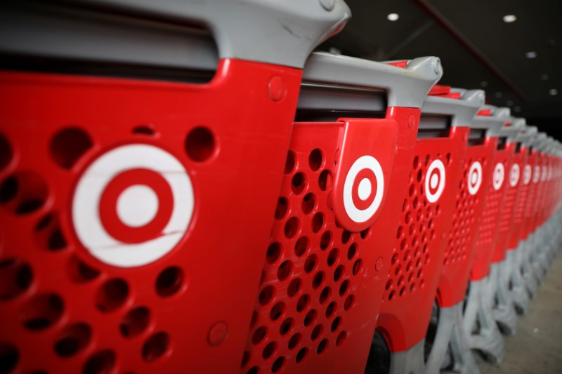 Shopping carts are seen at a Target store in Azusa