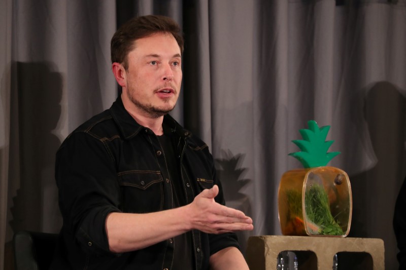 Elon Musk speaks at a Boring Company community meeting in Bel Air, Los Angeles