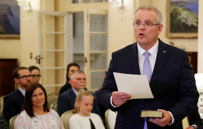 The new Australian Prime Minister Scott Morrison attends a swearing-in ceremony in Canberra