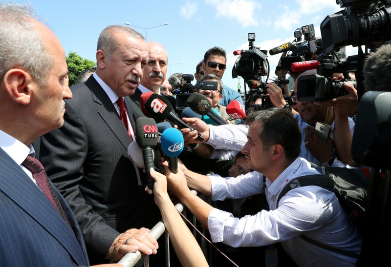 Turkish President Erdogan talks to media in the Black Sea city of Ordu