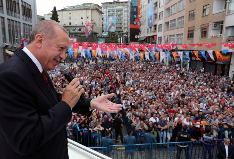 Turkish President Erdogan addresses his supporters in Rize