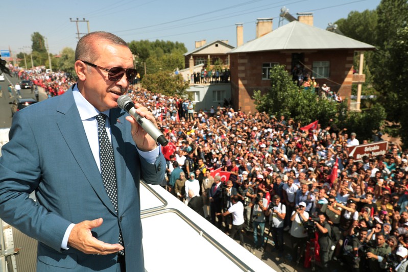 Turkish President Erdogan addresses his supporters in the eastern city of Bitlis