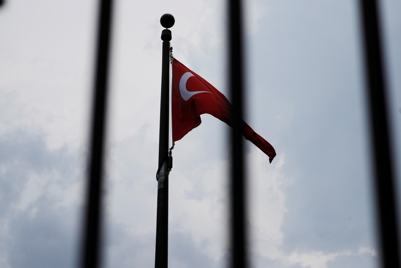 The Turkish flag flies at the Embassy of Turkey in Washington