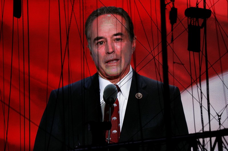 FILE PHOTO: Representative Chris Collins is seen on a screen as he delivers his nomination speech for Republican U.S. Presidential candidate Donald Trump at the Republican National Convention in Cleveland, Ohio